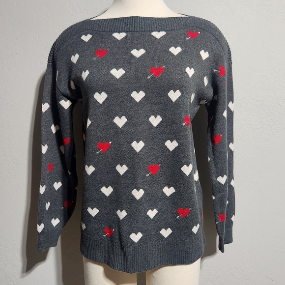 EUC LOFT HEART BOATNECK SWEATER SZ S - Picture 2 of 8